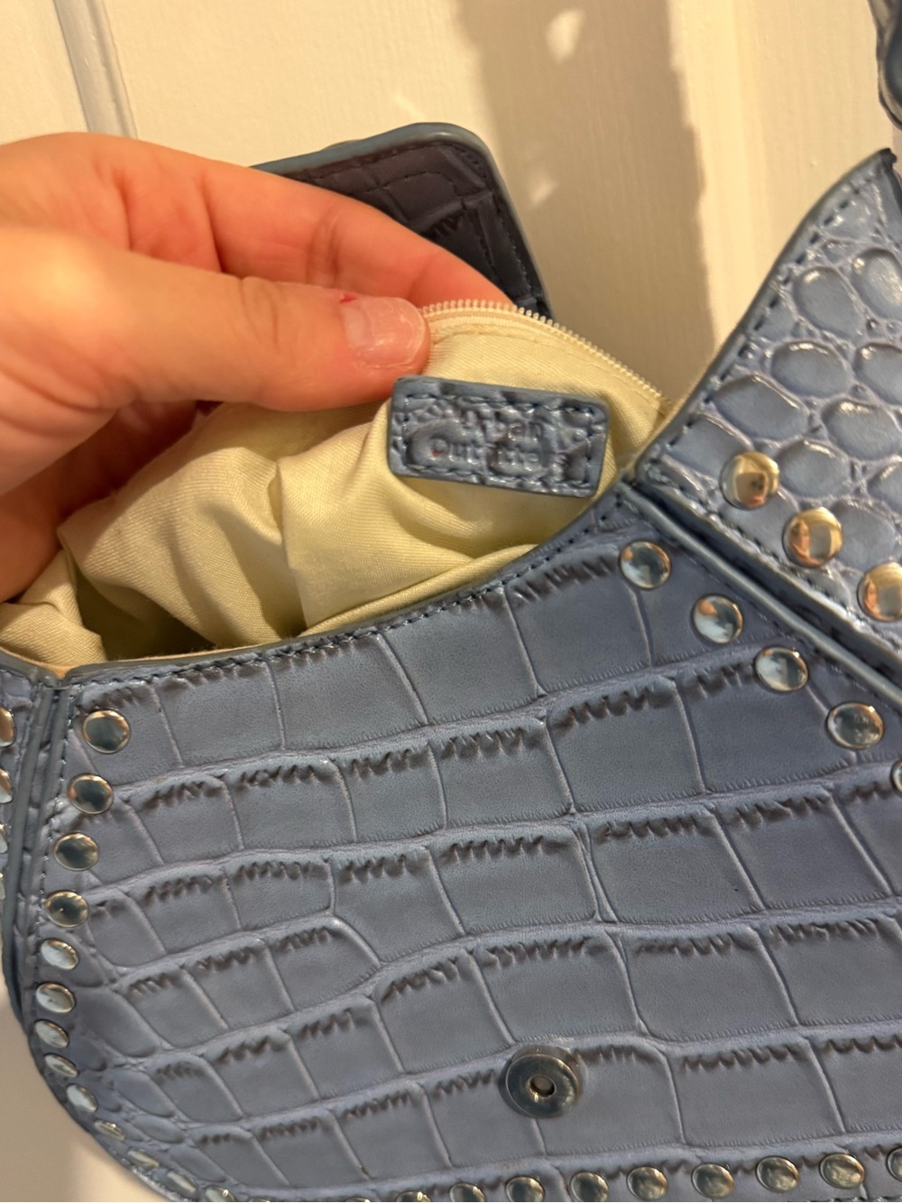 Urban Outfitters Blue Croc-Embossed Studded Shoulder Bag
